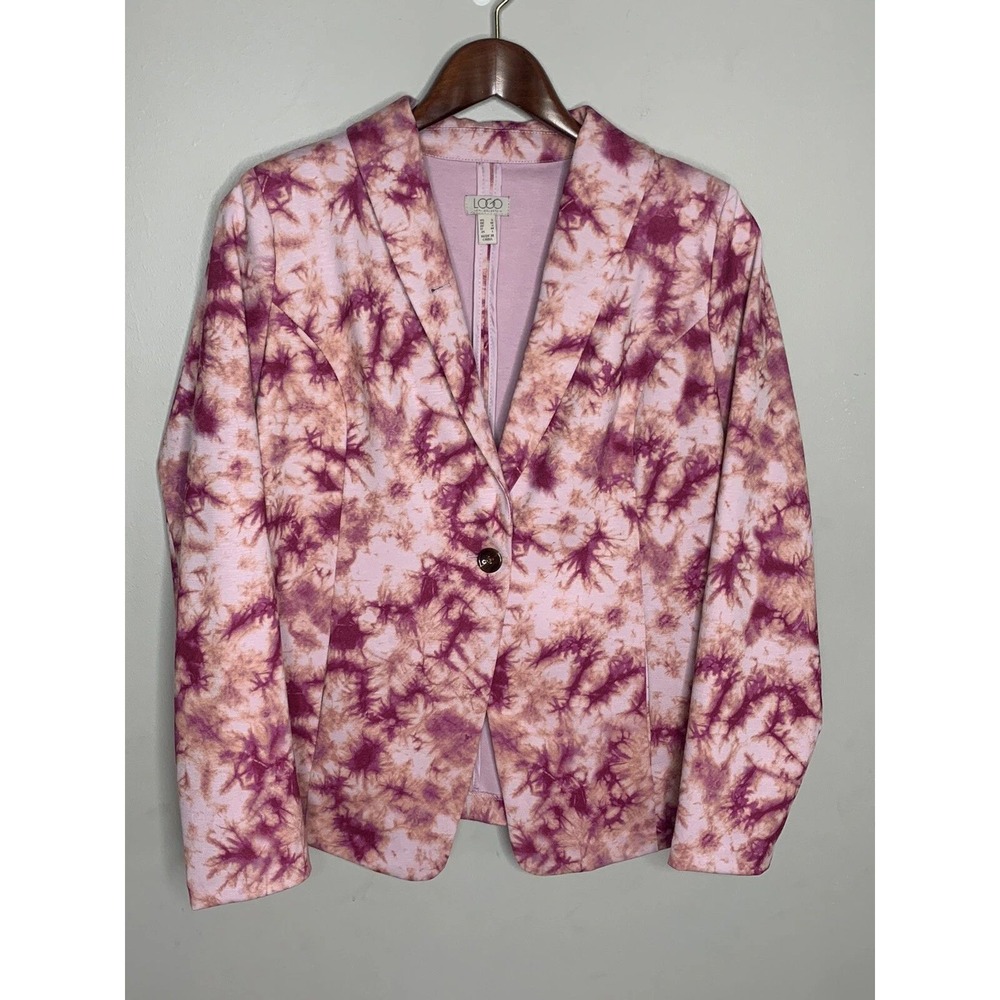 LOGO Lori Goldstein Blazer Womens Small Pink Tie Dye Single Button Stretch Boho